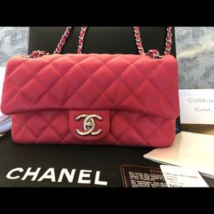 Chanel Easy Flap coral pink caviar